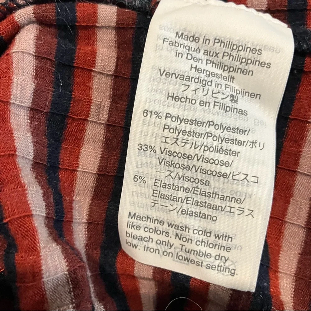 Madewell Red Multicolor Long Sleeve Striped Ribbed Stretch Turtleneck Top Sz S - Picture 12 of 12